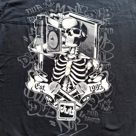 Vintage 1995 Dub Skeleton T Shirt Tee DJ Street Mens 2XL Rap Black Y2K EUC - Picture 3 of 6